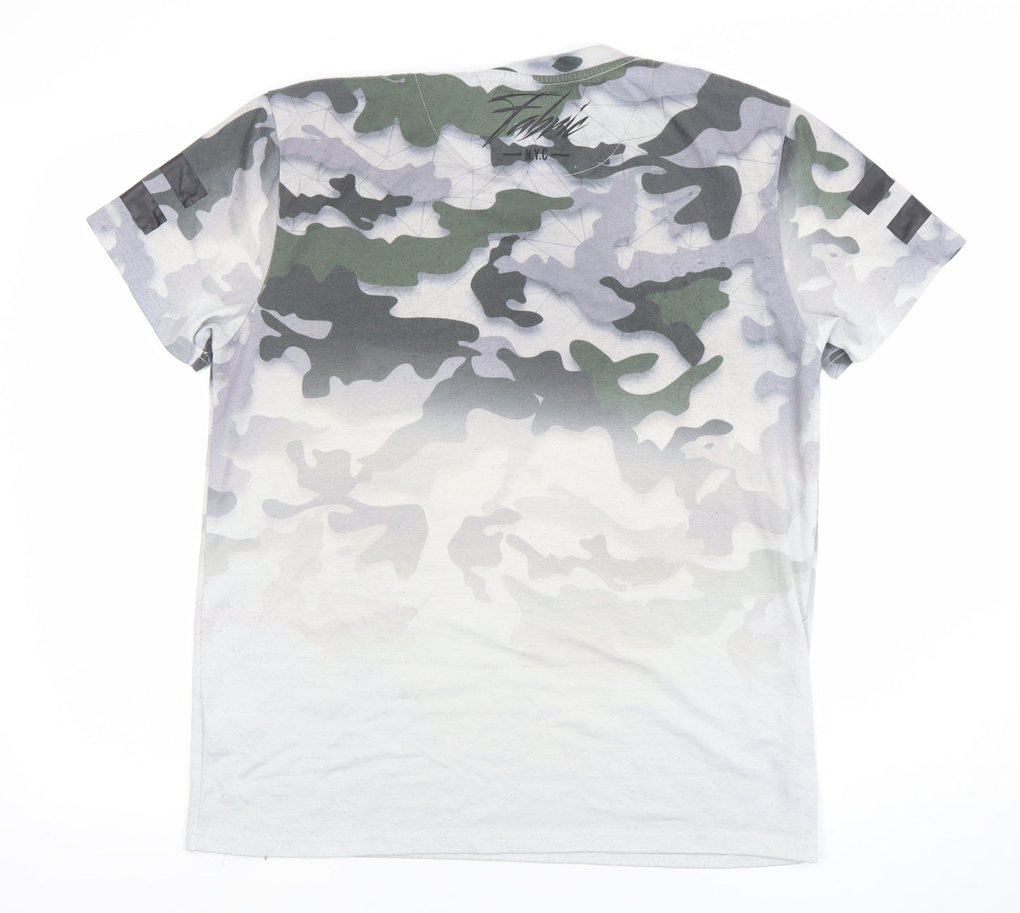 Fabric Mens Camouflage Graphic Print Crew Neck T-Shirt Green Grey Size L