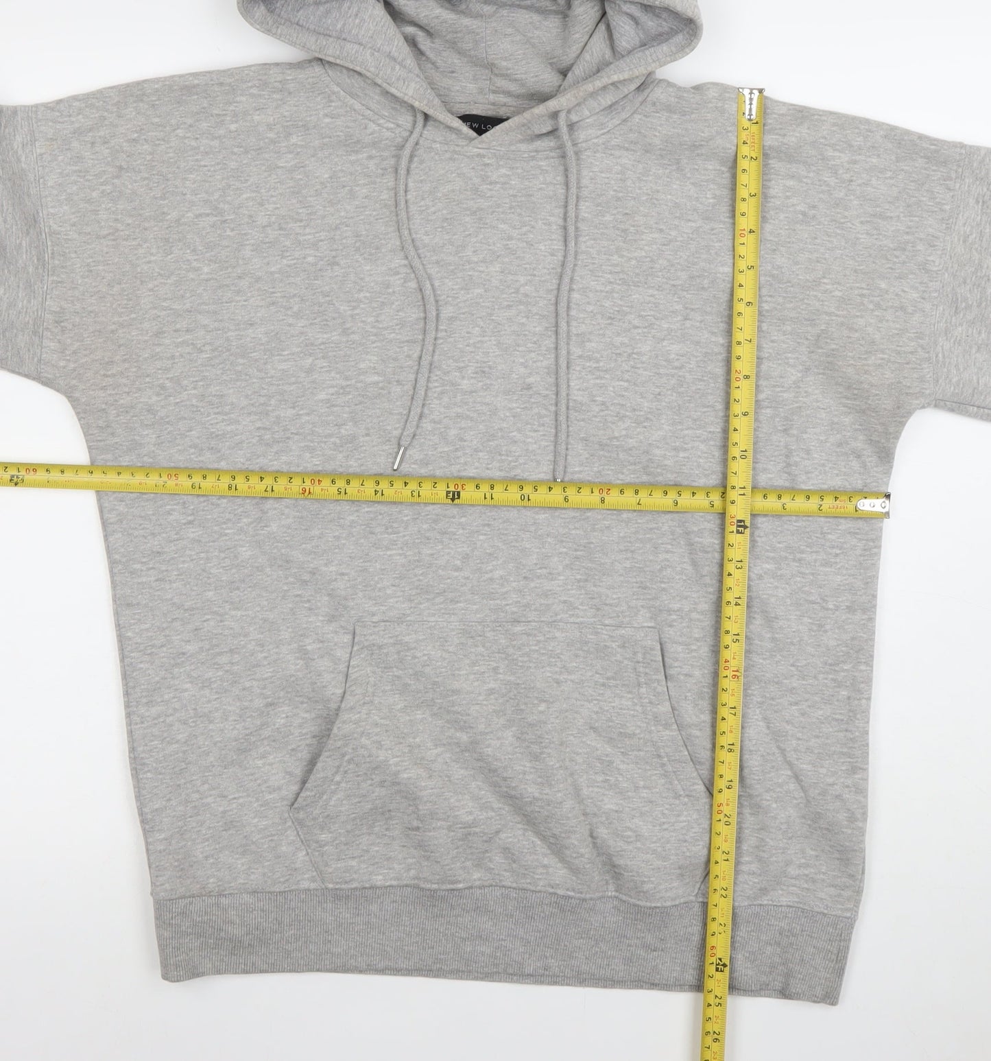 New Look Men's Grey Pullover Hoodie M Regular Fit with Pocket
