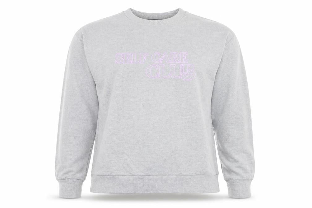 Boohoo Women Grey Self Care Club Sweatshirt L Crew Neck Pullover