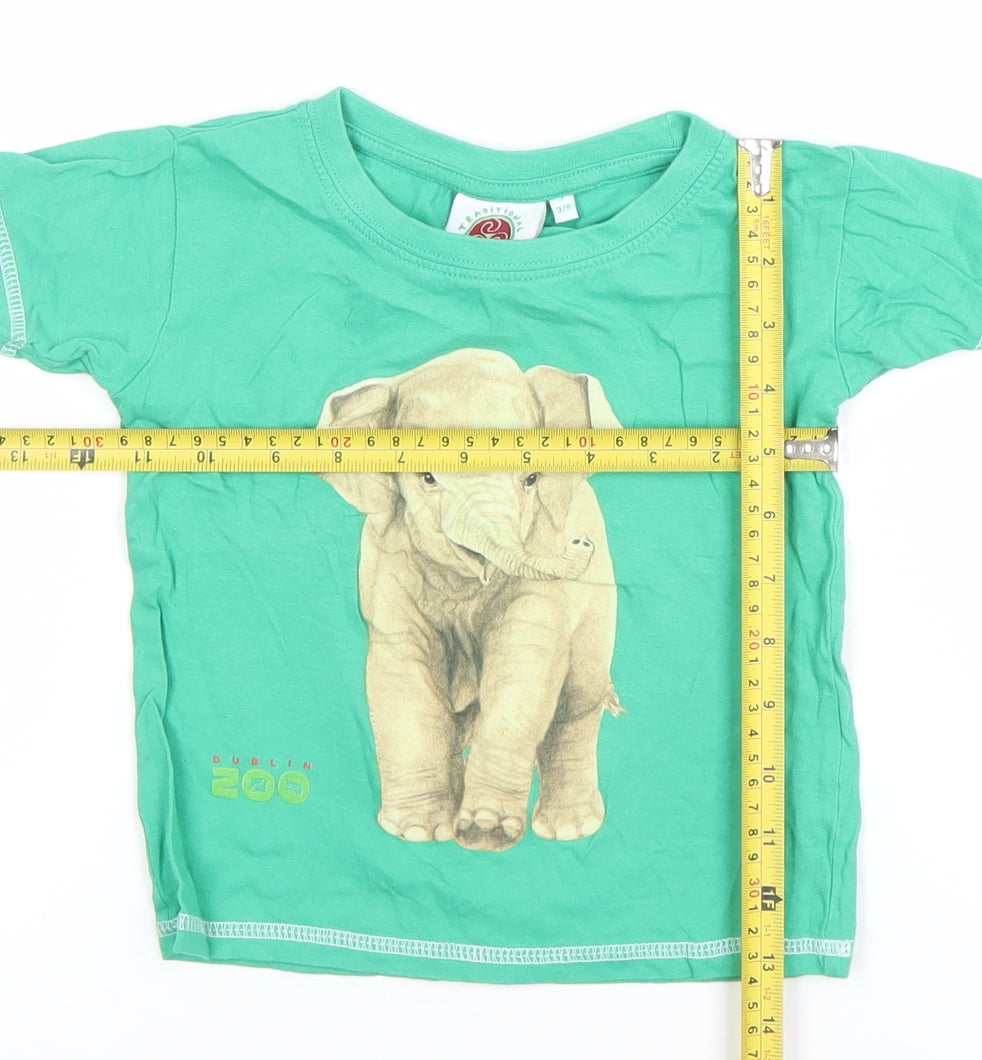 Traditional Craftwear Boys Green Elephant Dublin Zoo Cotton T-Shirt 3-4 Years