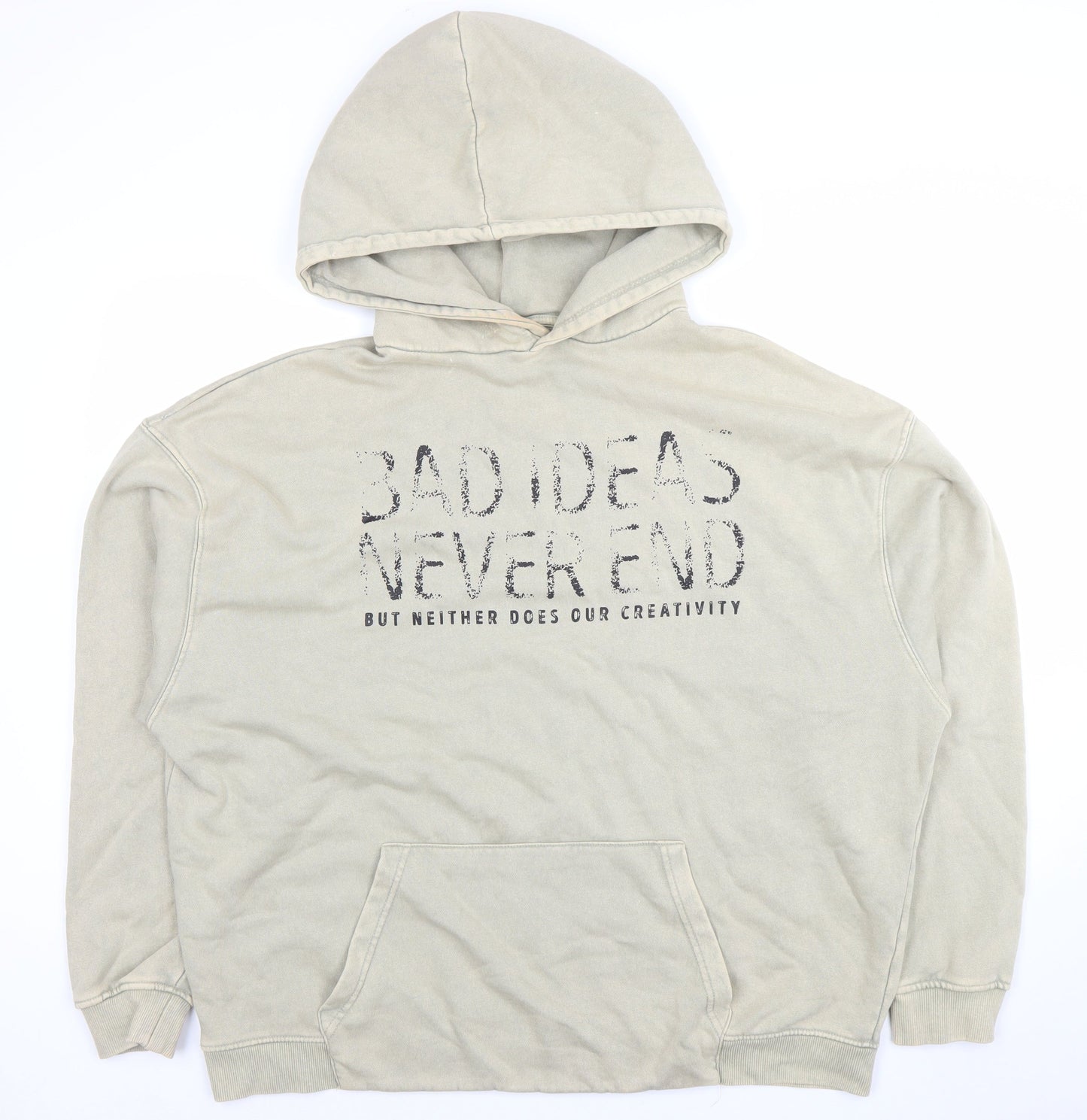Pull & Bear Women Beige Pullover Hoodie L Graphic Cotton Blend