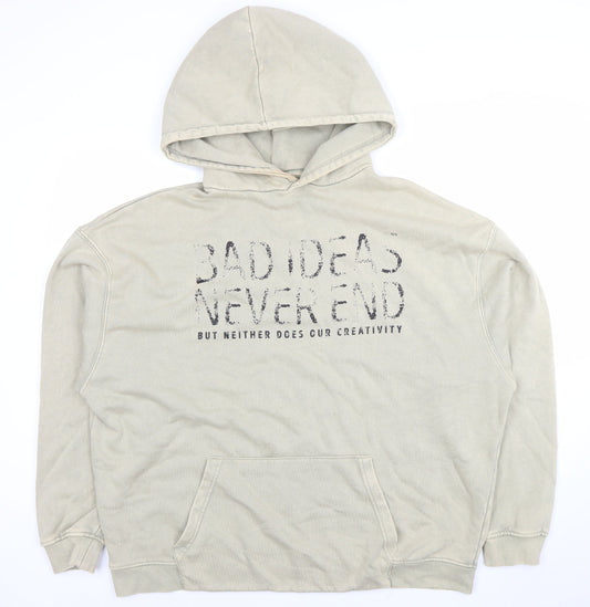 Pull & Bear Women Beige Pullover Hoodie L Graphic Cotton Blend
