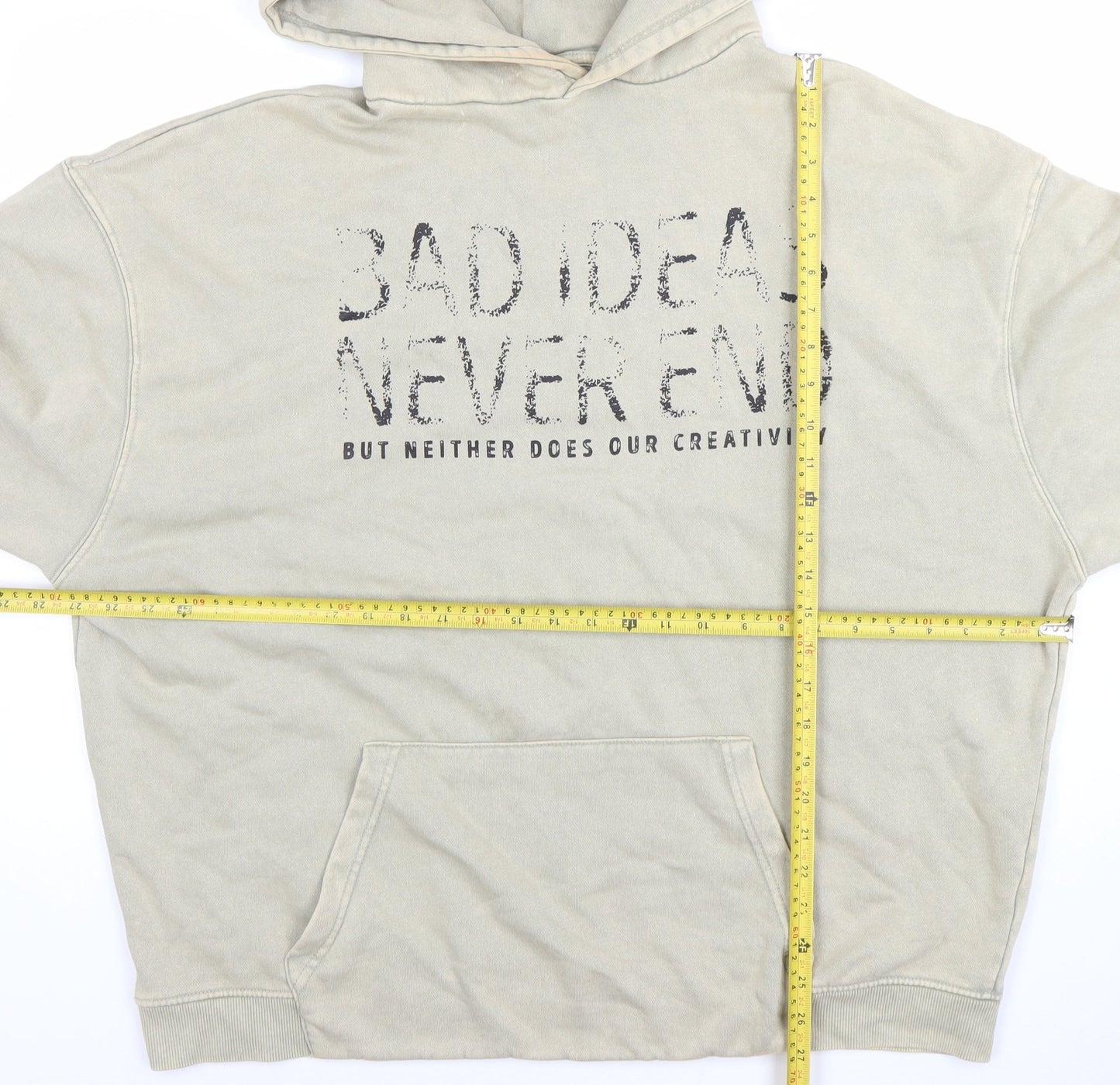 Pull & Bear Women Beige Pullover Hoodie L Graphic Cotton Blend