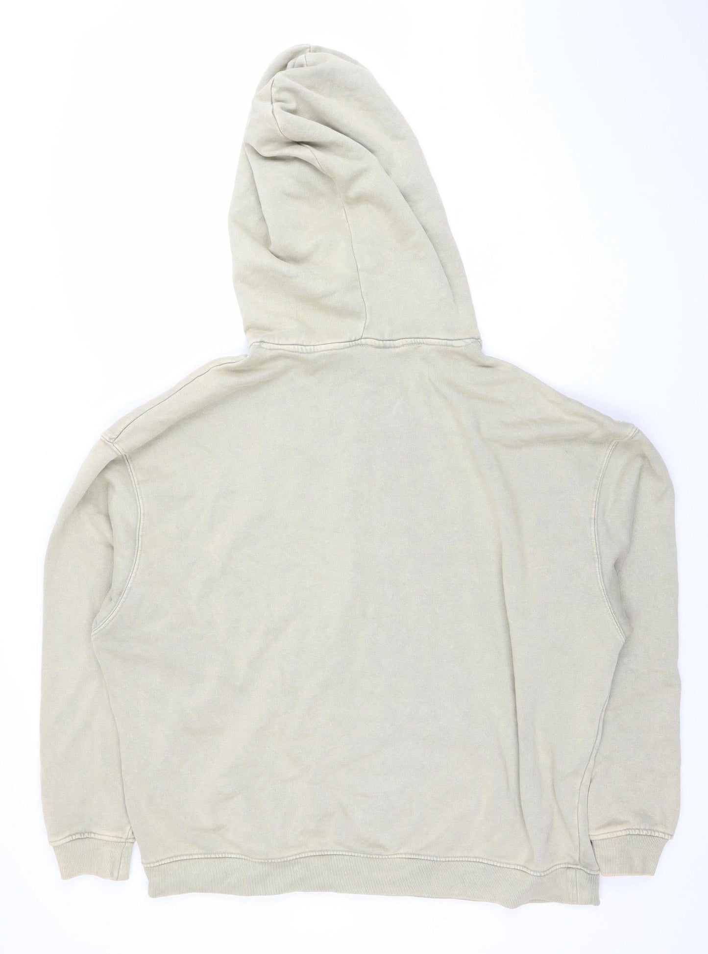Pull & Bear Women Beige Pullover Hoodie L Graphic Cotton Blend