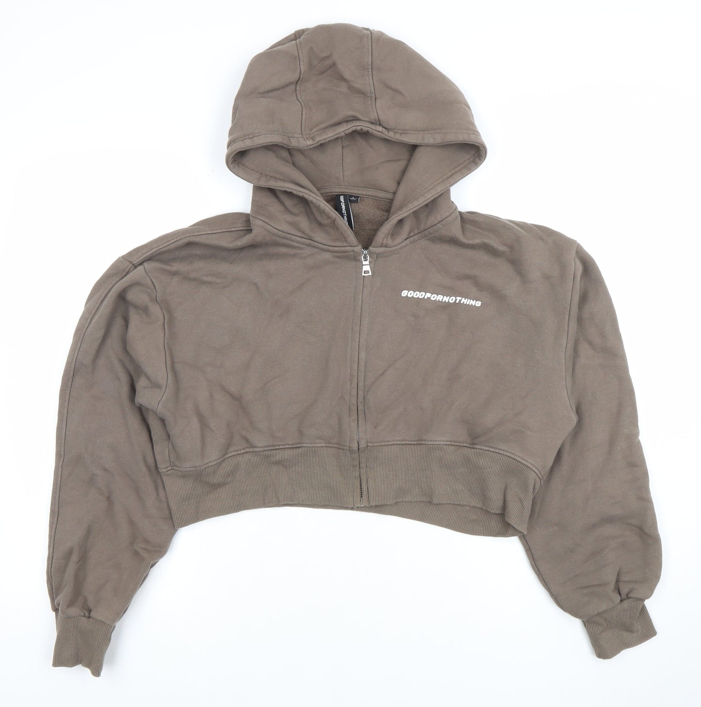Good For Nothing Women Brown Cropped Full Zip Hoodie Size S 100% Cotton