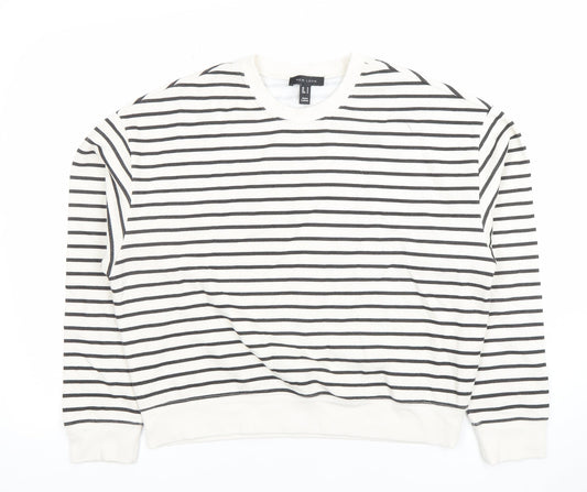 New Look Women White Black Striped Crew Neck Pullover Sweatshirt Size M