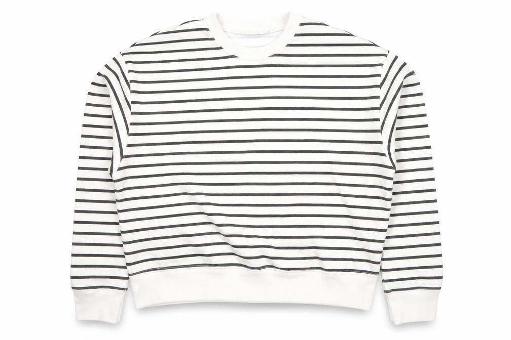 New Look Women White Black Striped Crew Neck Pullover Sweatshirt Size M