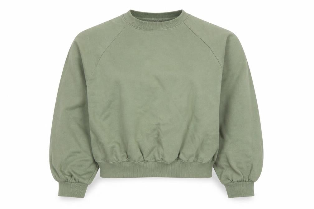 ZARA Womens Green Crew Neck Pullover Sweatshirt Size 8 Cotton Blend