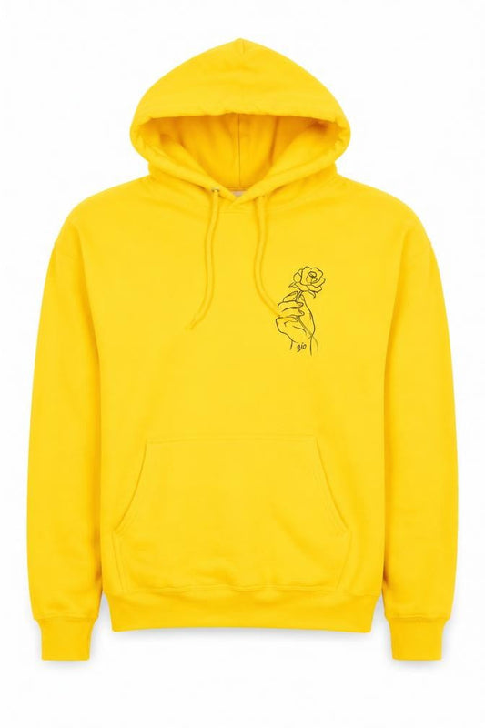 ATC Mens Yellow Pullover Hoodie S Graphic Rose Print Fleece