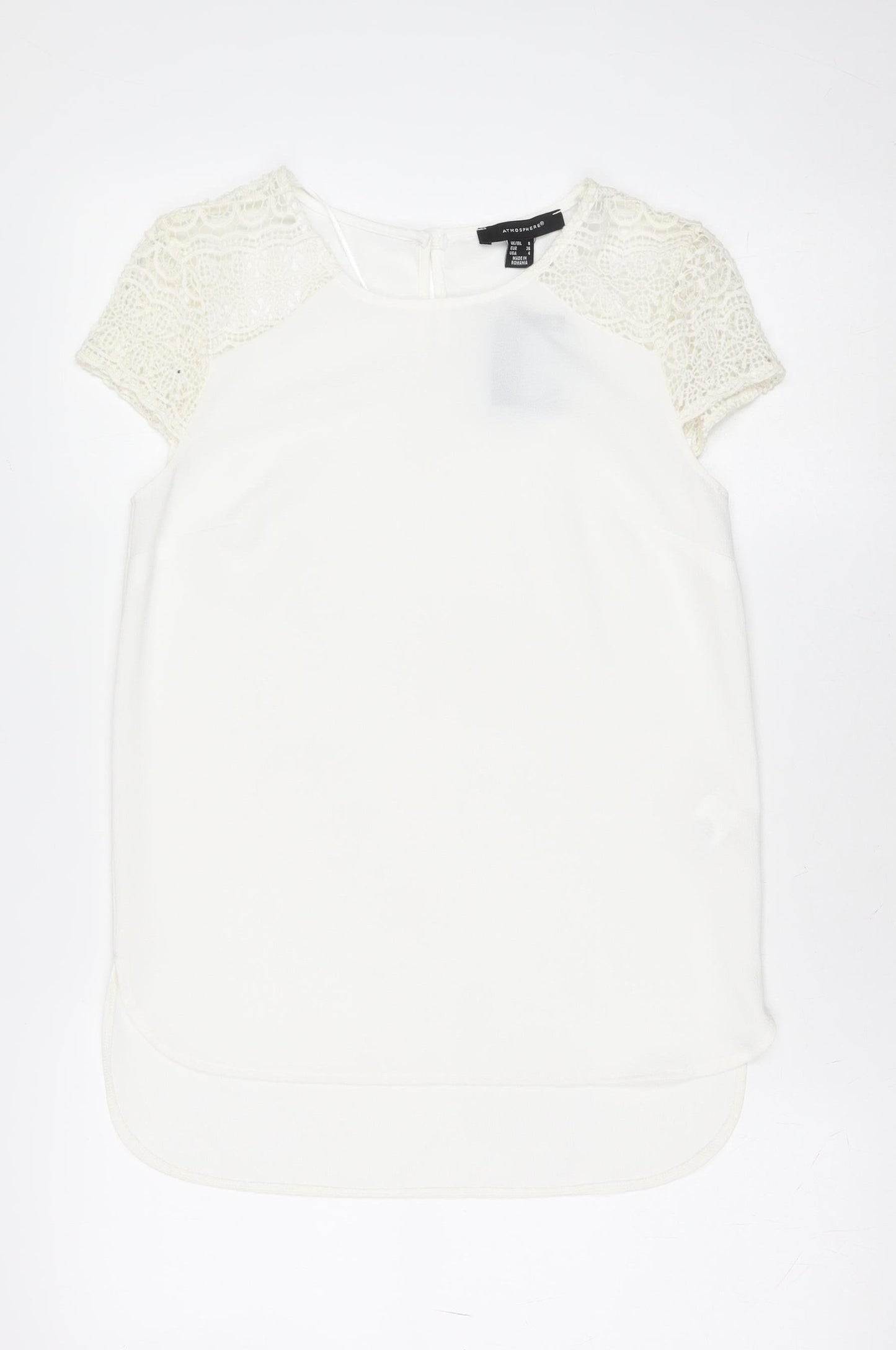 Atmosphere Women Ivory Crochet Sleeve Chiffon Blouse Size 8