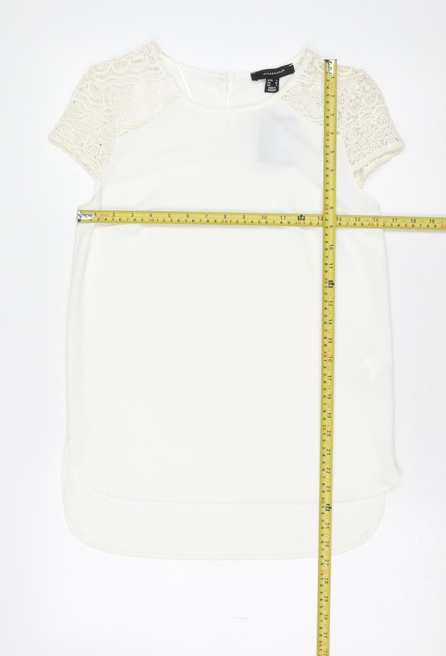 Atmosphere Women Ivory Crochet Sleeve Chiffon Blouse Size 8