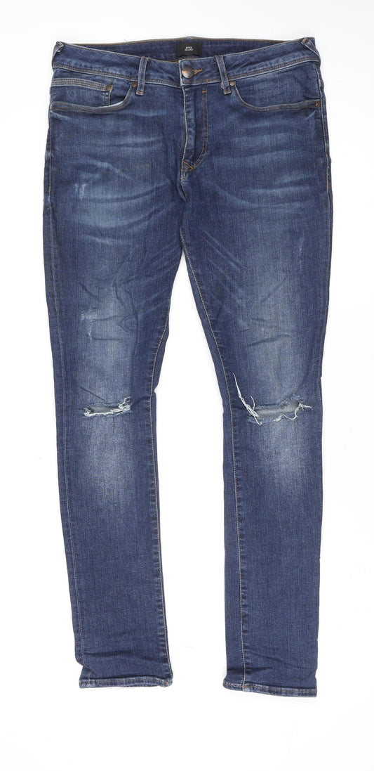River Island Men’s Blue Distressed Skinny Fit Jeans 32R