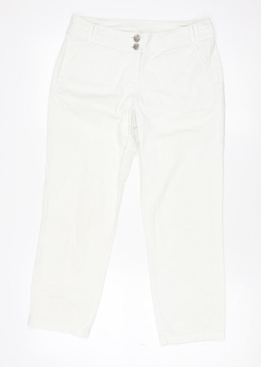 Wallis Women White Slim Fit Capri Jeans Size 8 Stretch Cotton