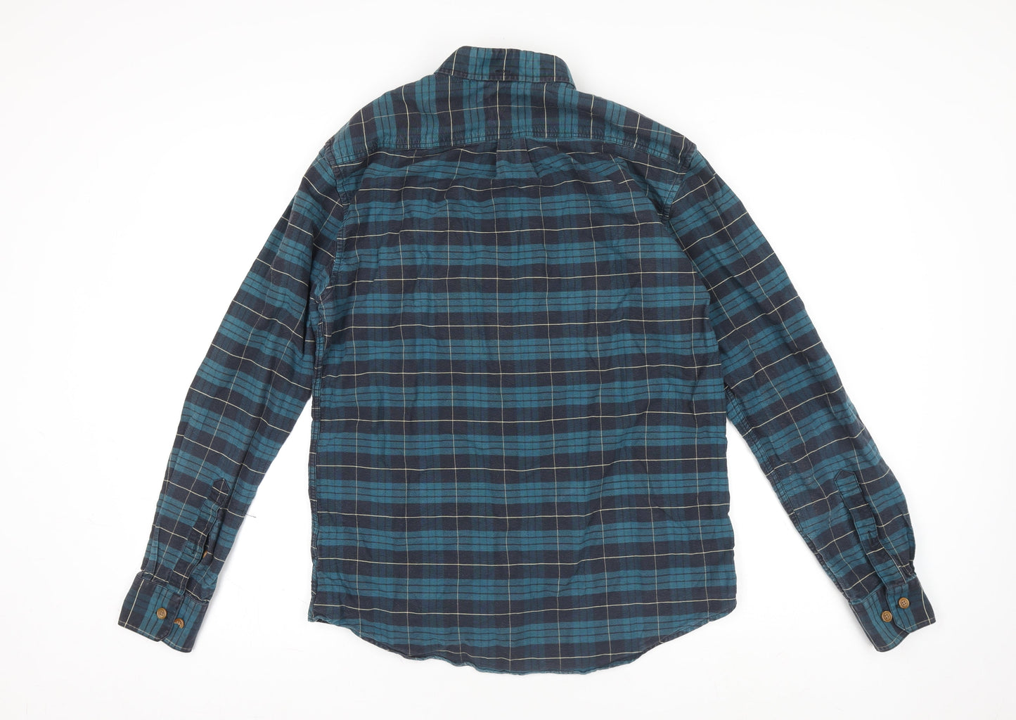 Farah Men's Blue Check Long Sleeve Regular Fit Cotton Shirt M