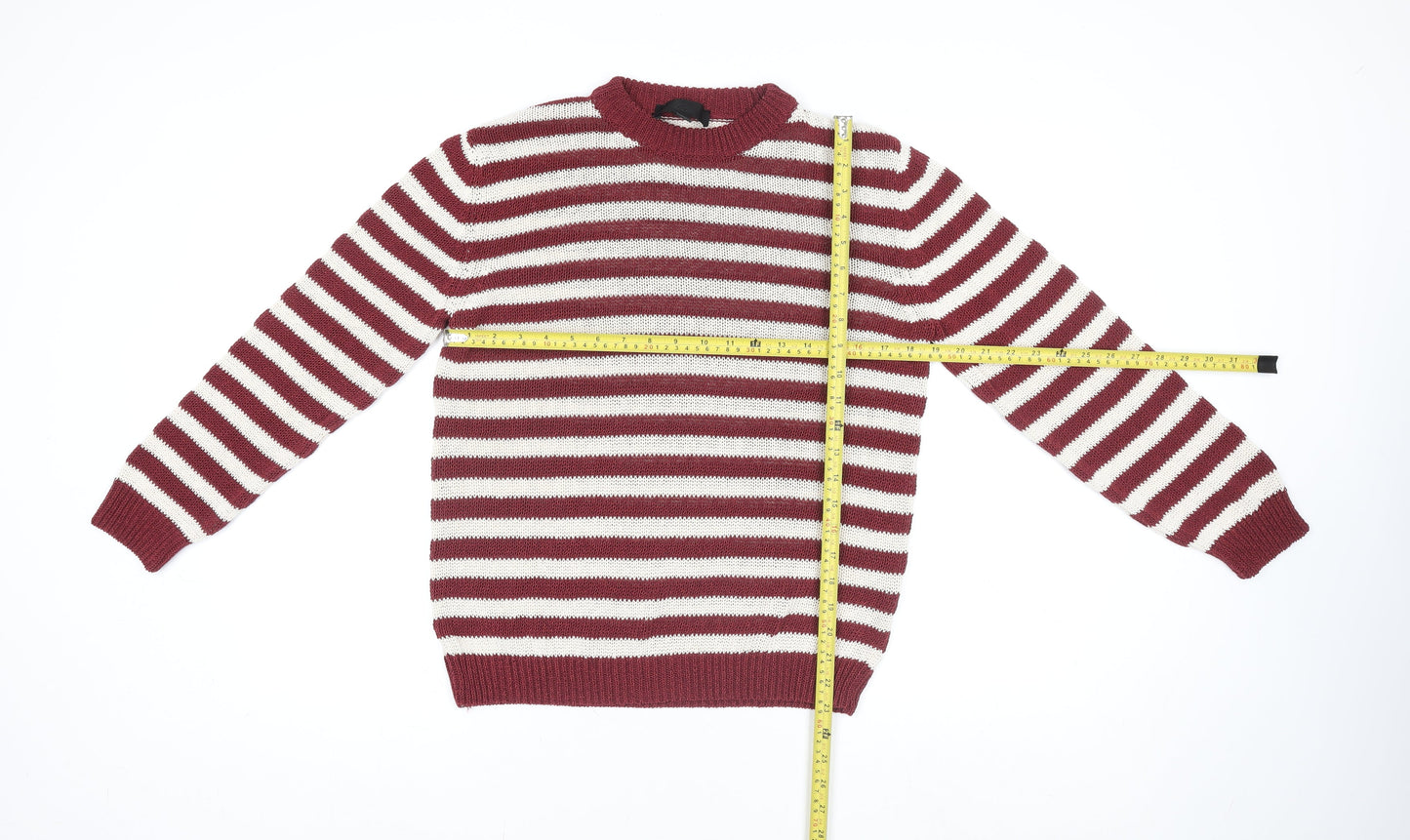 Zara Women Red Striped Crew Neck Knit Pullover Jumper Size 12