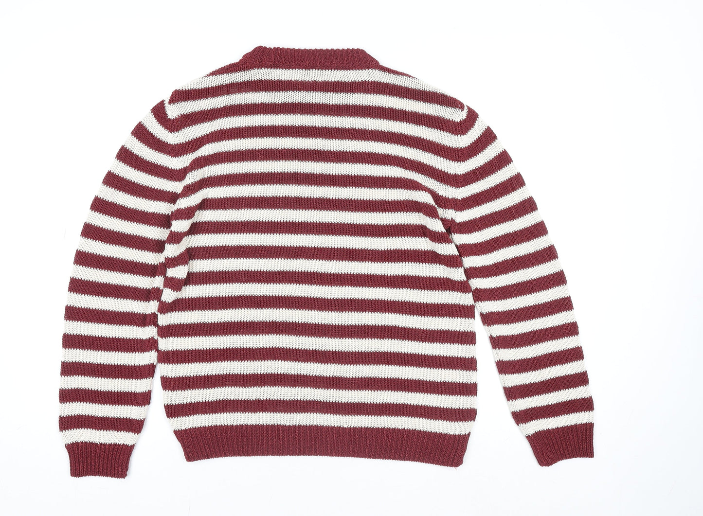 Zara Women Red Striped Crew Neck Knit Pullover Jumper Size 12