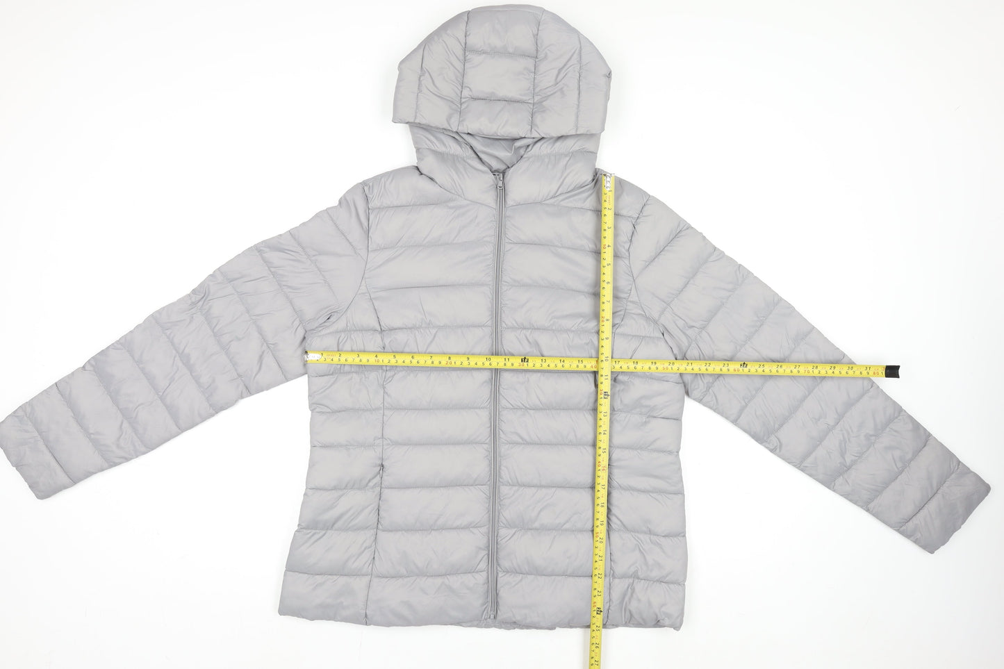 Dunnes Stores Womens Grey Lightweight Puffer Jacket L Hooded Shower Resistant