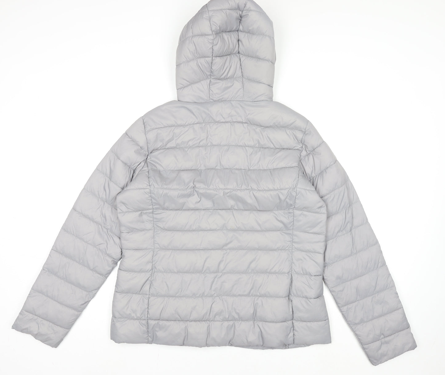 Dunnes Stores Womens Grey Lightweight Puffer Jacket L Hooded Shower Resistant