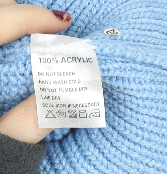 Marco Polo Women Blue V-Neck Open-Knit Button Cardigan M