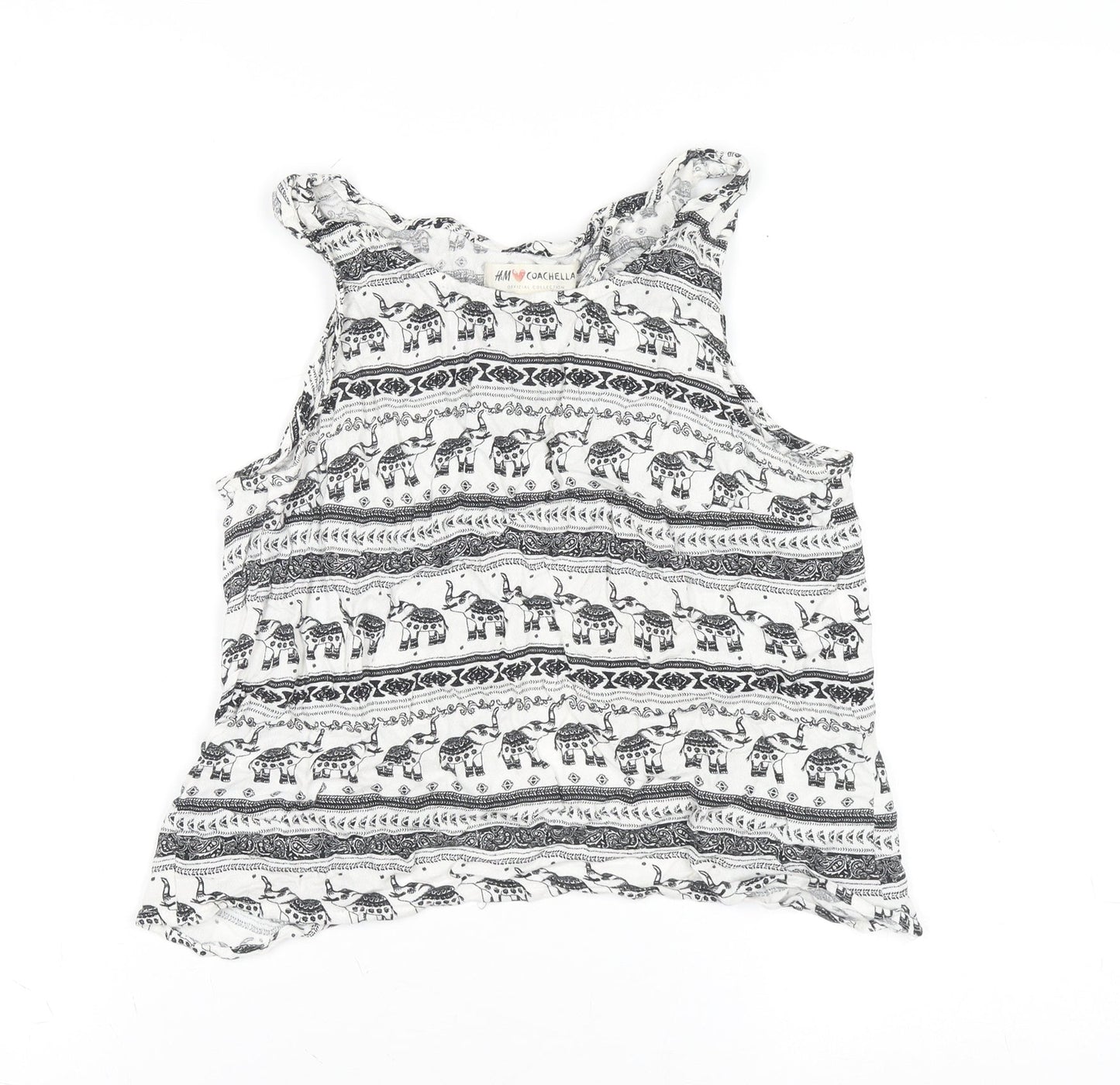 H&M Coachella Women White Cropped Tank Top UK 10 100% Viscose Festival