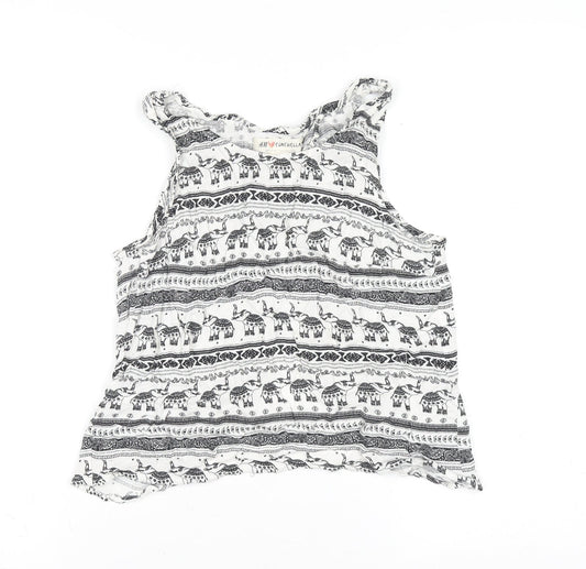 H&M Coachella Women White Cropped Tank Top UK 10 100% Viscose Festival