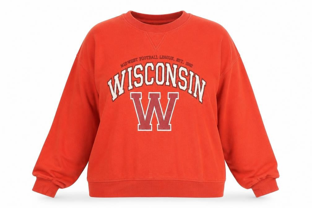 H&M Womens Red Wisconsin Graphic Pullover Sweatshirt XL Cotton Blend
