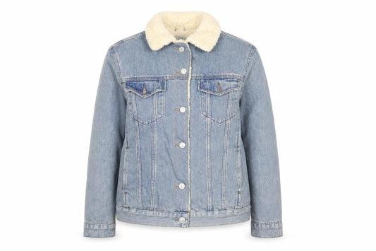 Topshop Women’s Blue Denim Sherpa Lined Jacket UK 8