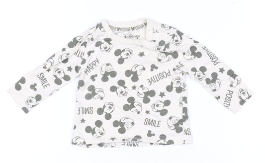 Disney at Primark Baby Unisex White Mickey Mouse Long Sleeve Cotton T-Shirt 3-6M
