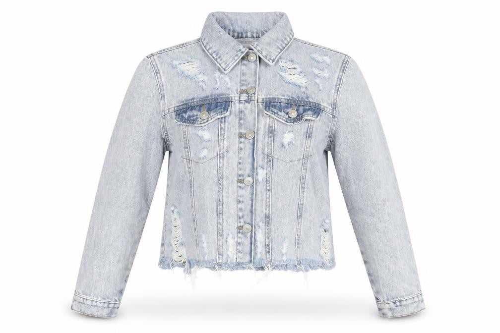 Clube Jeans Womens Blue Cropped Distressed Denim Jacket Size S