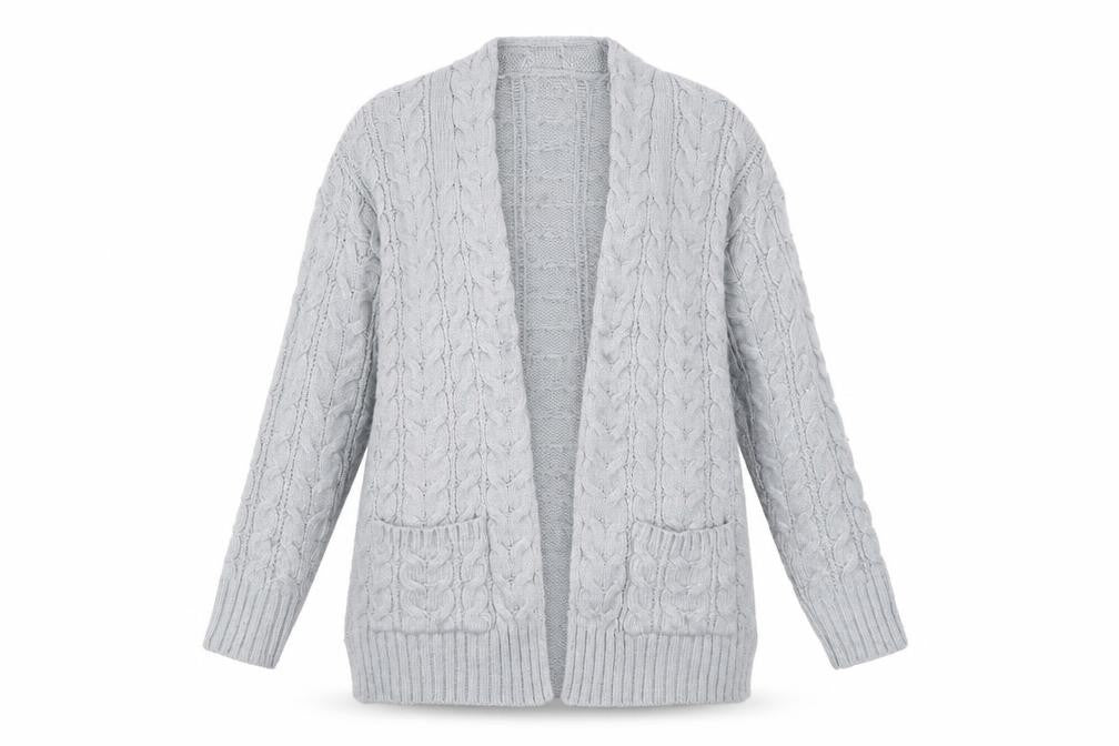 Next Women’s Grey Cable-Knit Open Cardigan Size 14