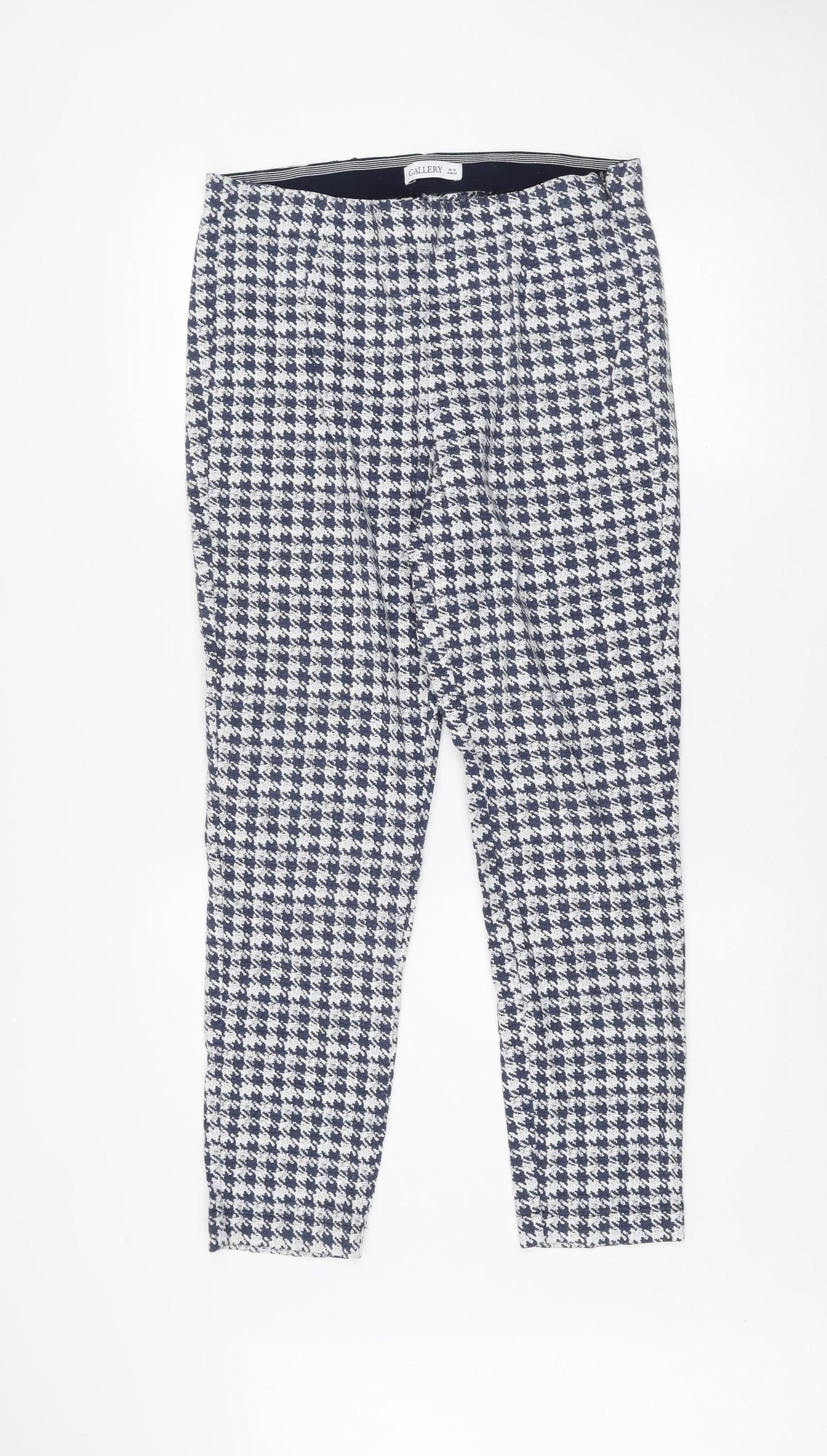 Gallery Women's Blue Check Tapered Trousers UK 14 Cotton Blend