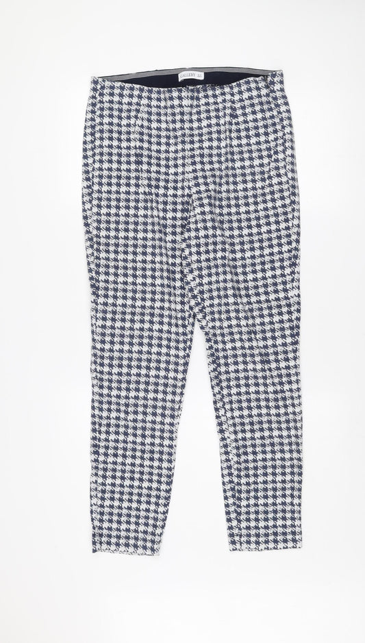 Gallery Women's Blue Check Tapered Trousers UK 14 Cotton Blend