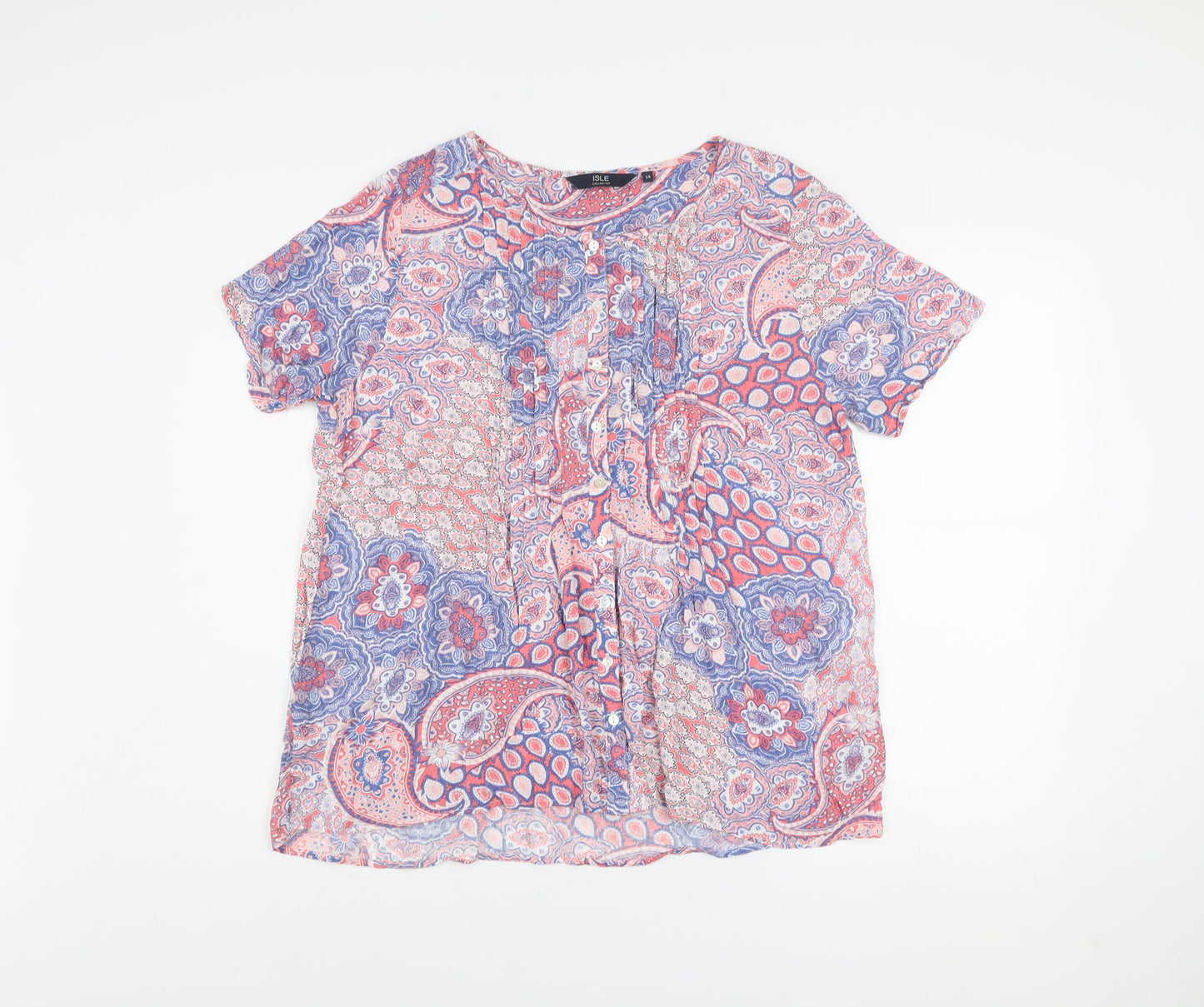 Isle Collection Women's Pink Blue Paisley Viscose Blouse Size 14