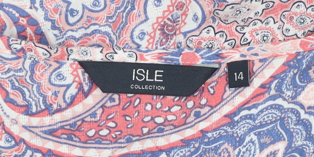 Isle Collection Women's Pink Blue Paisley Viscose Blouse Size 14