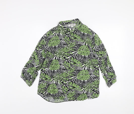 Gerard Womens Green Black Leaf Print Button-Up Shirt Size 10