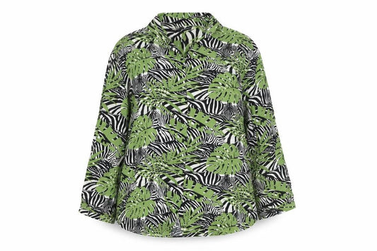 Gerard Womens Green Black Leaf Print Button-Up Shirt Size 10