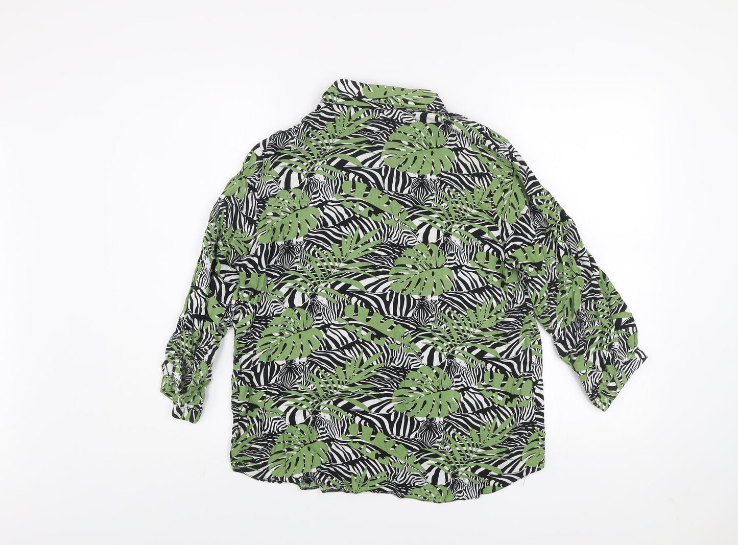Gerard Womens Green Black Leaf Print Button-Up Shirt Size 10
