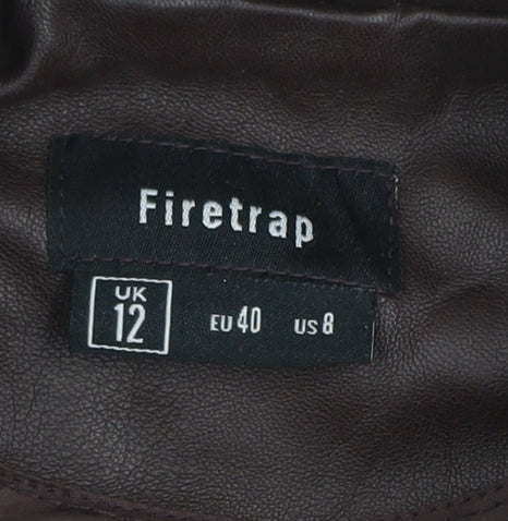 Firetrap Womens Brown Faux Leather Mid-Length Jacket UK 12
