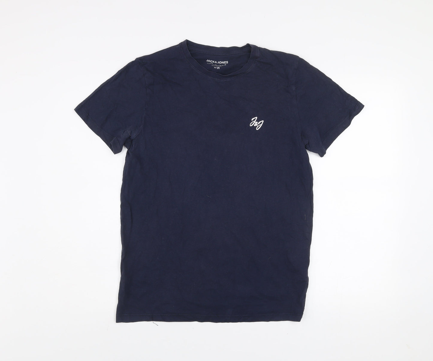 Jack & Jones Men Blue Regular Fit Cotton Crew Neck T-Shirt Size M