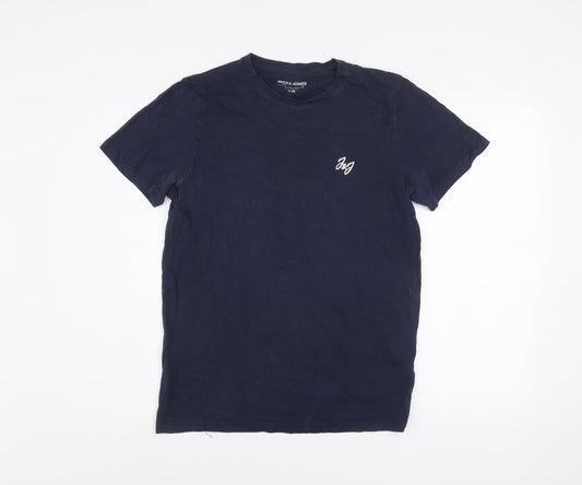 Jack & Jones Men Blue Regular Fit Cotton Crew Neck T-Shirt Size M