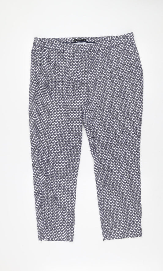 Dunnes Women's Blue Geometric Stretch Cotton Blend Trousers Size 16
