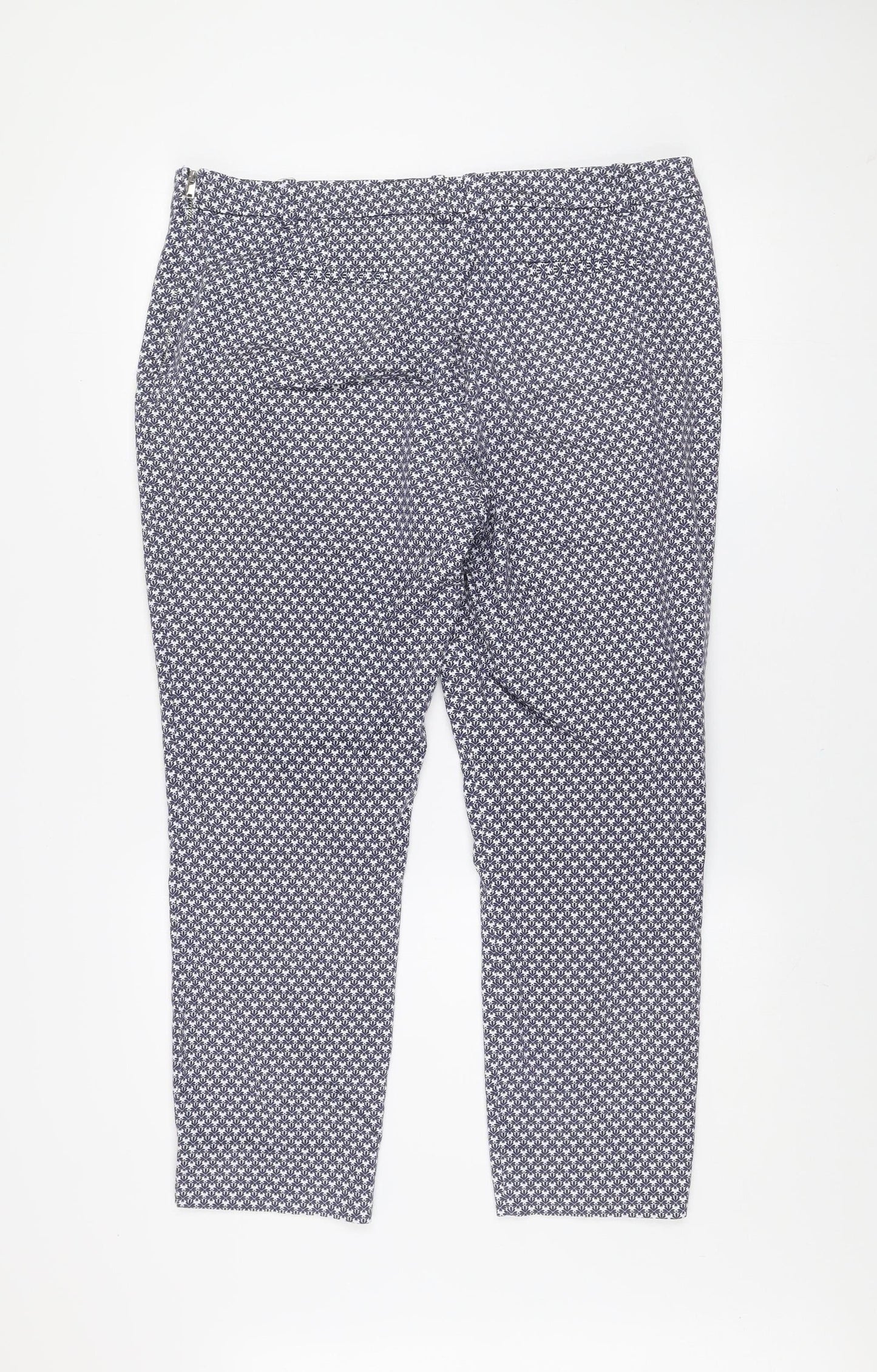 Dunnes Women's Blue Geometric Stretch Cotton Blend Trousers Size 16