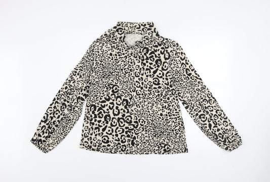 Dunnes Stores Womens Beige Animal Print High Neck Long Sleeve Blouse Size S
