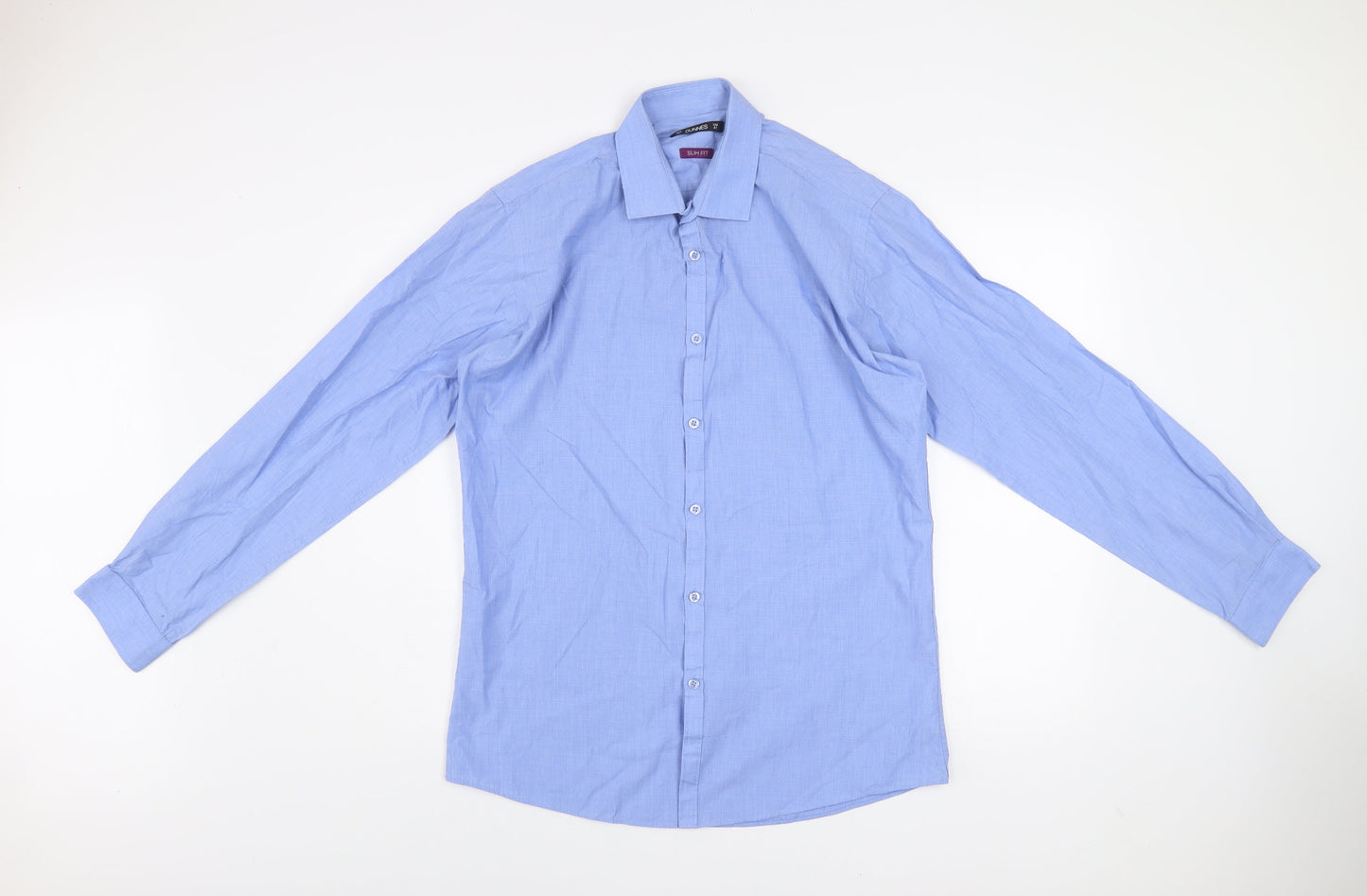 Dunnes Men's Blue Slim Fit Long Sleeve Button-Up Shirt Size 16