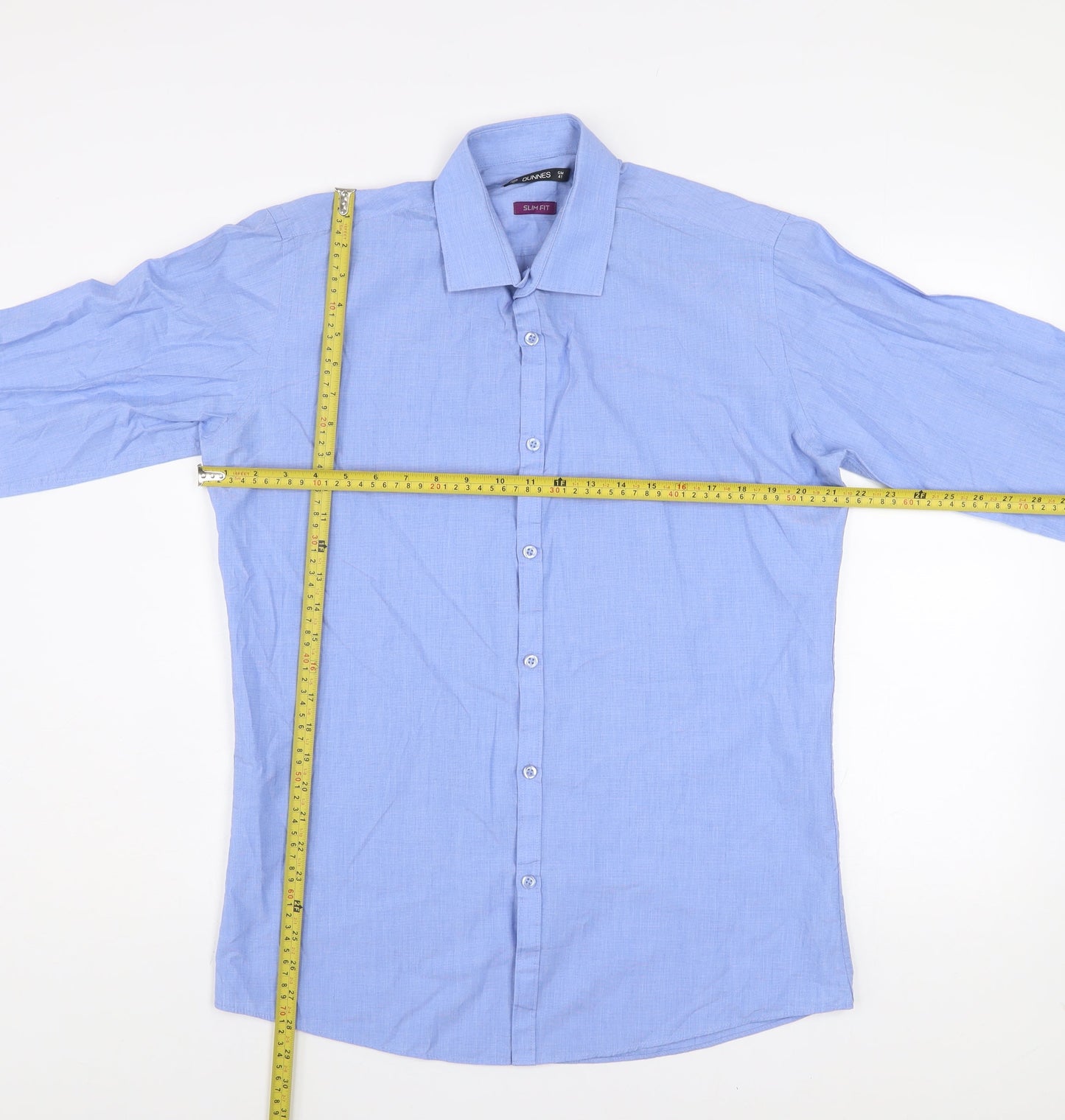 Dunnes Men's Blue Slim Fit Long Sleeve Button-Up Shirt Size 16