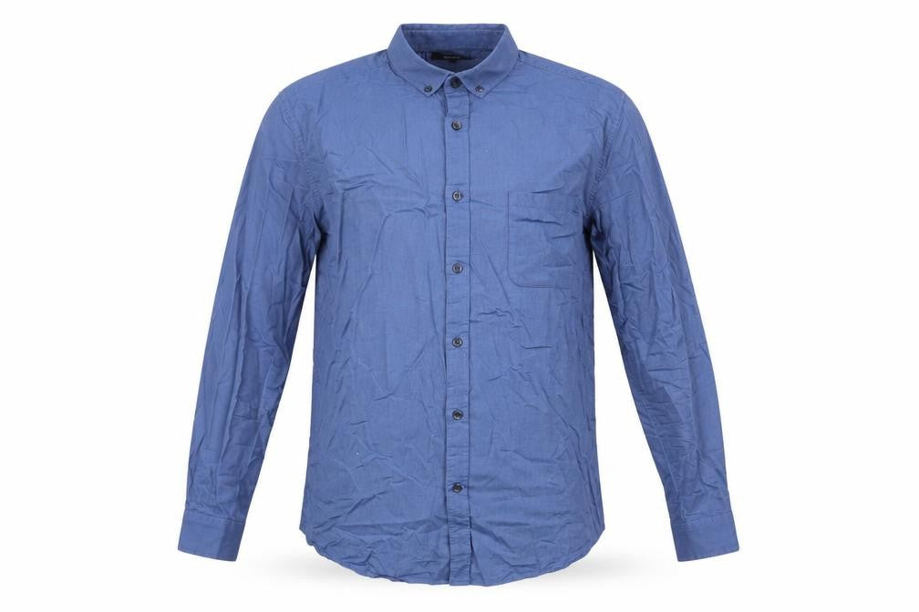 Dunnes Men's Blue Regular Fit Cotton Long Sleeve Button-Up Shirt Size L
