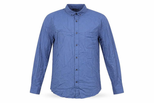 Dunnes Men's Blue Regular Fit Cotton Long Sleeve Button-Up Shirt Size L