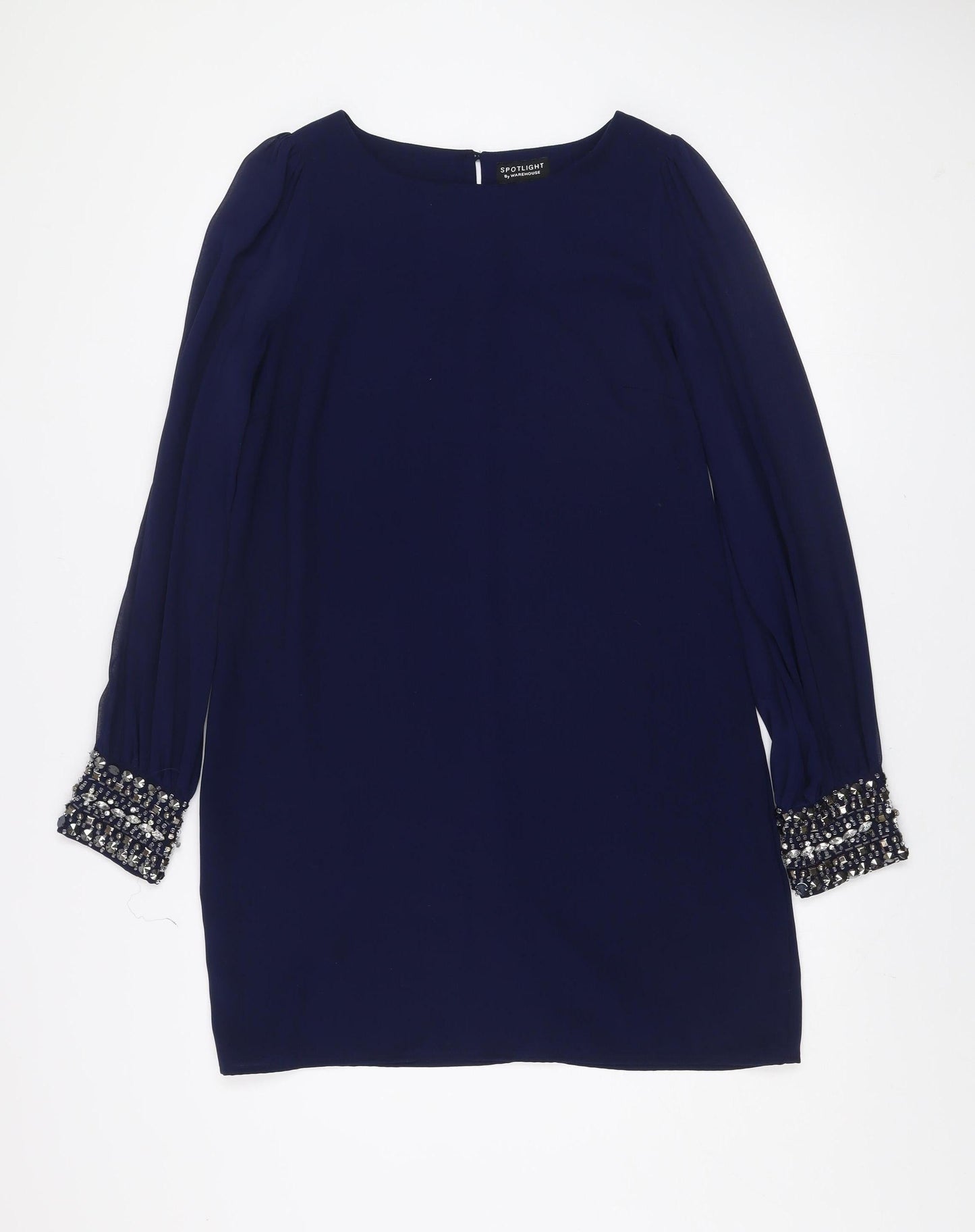 Warehouse Women Blue Size 12 Shift Beaded Cuff Party Dress