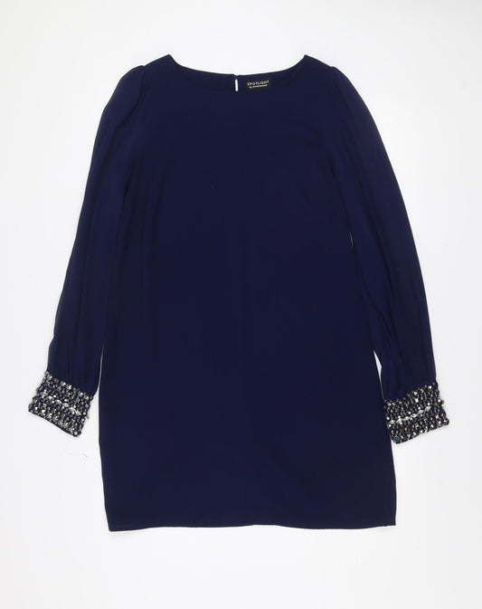 Warehouse Women Blue Size 12 Shift Beaded Cuff Party Dress
