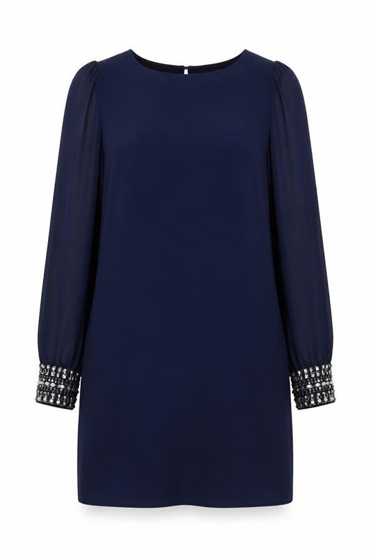 Warehouse Women Blue Size 12 Shift Beaded Cuff Party Dress